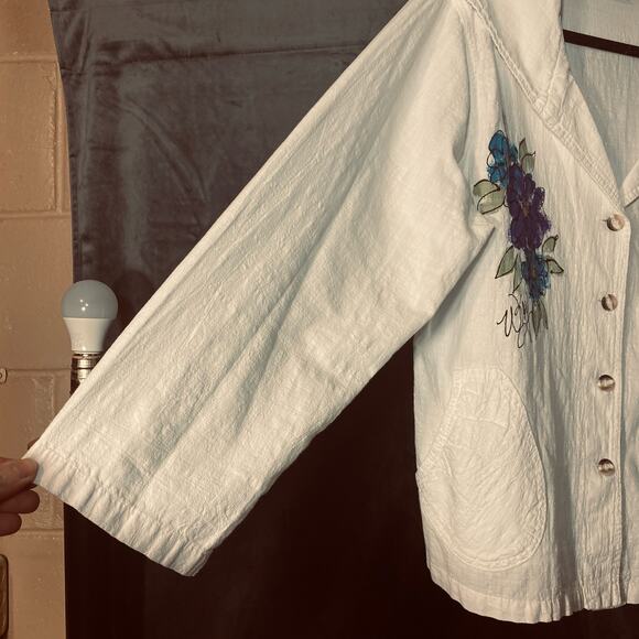 Womens Cottonseed Flower Sweater, Button Up Shirt, Warm, Pockets, Watercolor - Picture 4 of 7